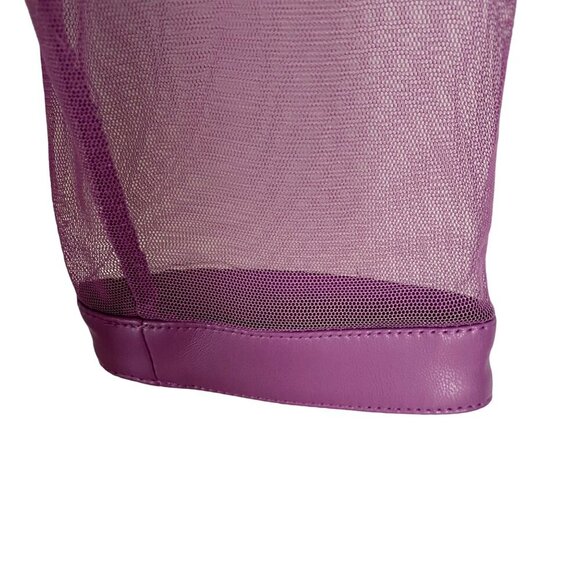 Colleen Lopez Purple Mesh Jacket Leaf Pattern and Faux Leather Women's XS NEW - Picture 9 of 13